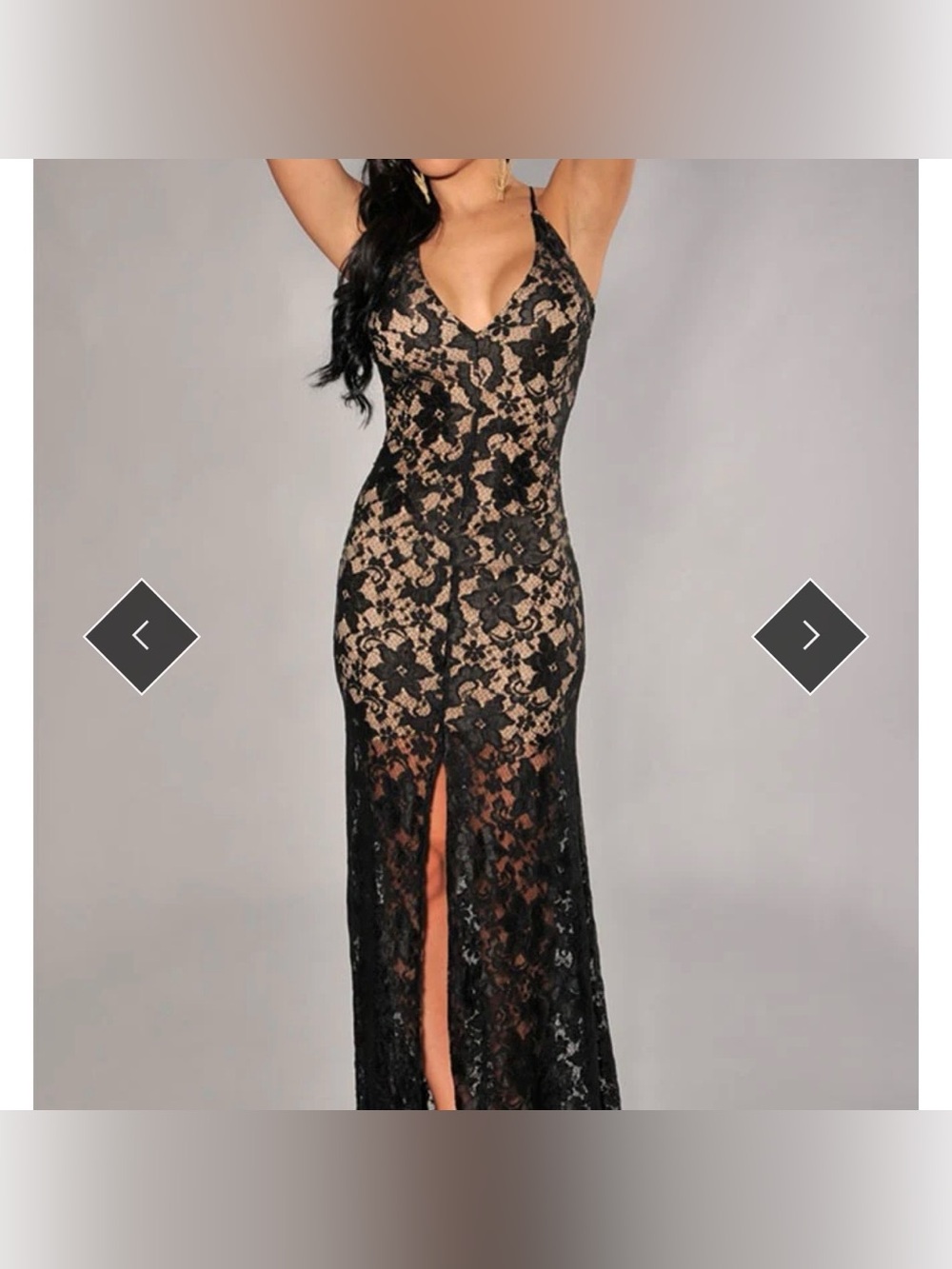 Black Lace V-Neck Evening Gown with Front Slit